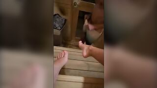 This guy masturbates while in sauna... I saw him and sucked his dick until he cum