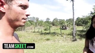 The gorgeous ebony babe with a big ass gets fucked by a worker
