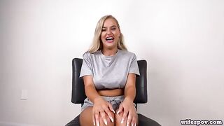 A girl with big natural tits has to fuck with a guy every day