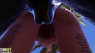 Two curvy girls getting fucked by a huge monster cock