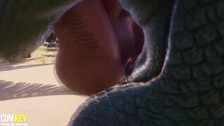 Two curvy girls getting fucked by a huge monster cock