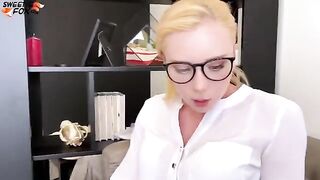 A secretary got fucked by her boss in different poses, ending with a cumshot on her glasses