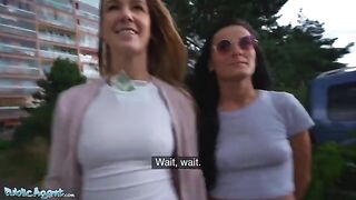 Public Agent: A hot brunette is posing for the agent in his basement