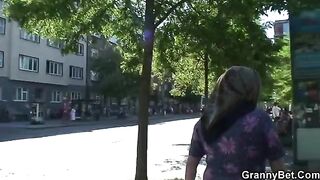 Old granny with freckles and big tits rides a cock