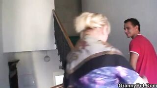 Old granny with freckles and big tits rides a cock