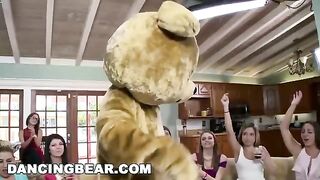 A group of girls are having a crazy fun party with some guys