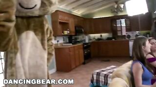 A group of girls are having a crazy fun party with some guys