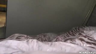 Hairy ass of caucasian teen gets pounded on the bed by a big dick