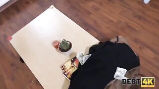 Skinny chick has to fuck a debt collector because of money