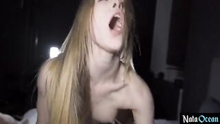 Skinny teen gets fucked hard in her tight pussy with no mercy