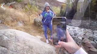 Hot outdoor blowjob after a photo shoot with young tourists