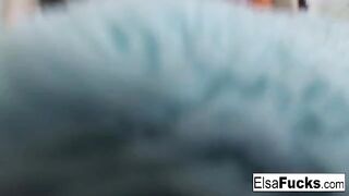 Small-breasted beauty Elsa Jean rubs her pussy in a sensual video