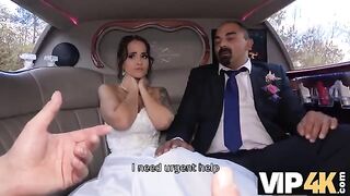 The bride allows her husband to watch her getting anal in the wedding limousine