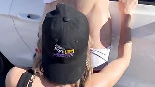 A wife is having fun with two friends on a public road in Nevada