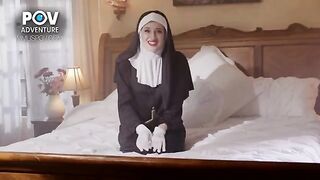 Aubree Valentine plays a naughty nun, showing her sexy habits in POV