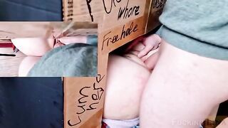 A girl was fucked in the pussy through the glory hole three times