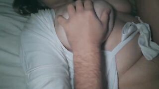 Nighttime sex with my wife, finished with a cumshot on her big ass