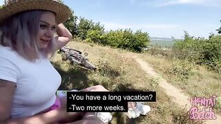 A beautiful girl has sex with a stranger she met outdoors