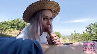 A beautiful girl has sex with a stranger she met outdoors