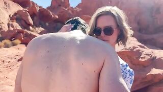 A wife fucks her friend on a desert hike in front of her husband