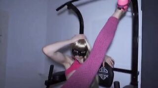 Fitness girl gets her holes gapped by two cocks at the gym