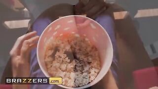 Naughty woman Tina Fire fucks in a popcorn machine in public
