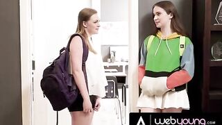The girl is fucking with her busty bestie in the classroom for higher education