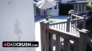 The hot stepdaughter Eliza Ibarra tries not to get caught by her dad in a steamy situation