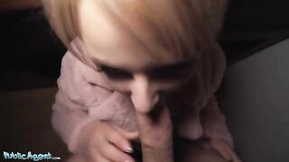 Short haired blonde teen picked up at the bus stop for cash by Public Agent