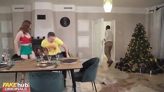 The step mom is seducing her step son at the Thanksgiving table