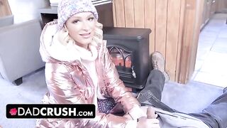 Pervert stepdad forced the blonde maid to fuck and cum on his face