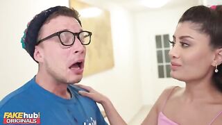 Hot Indian British model licks sperm from glasses after cumming on his face