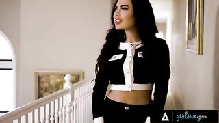 Bella Rolland cheats on her GF with a curvy mistress in steamy threesome