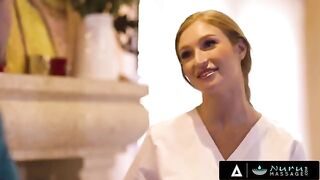 Redhead Skylar Snow, with her huge natural boobs, gets fucked to please a client