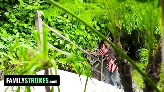 Two kinky teens painting their tits, caught in a spicy 4th of July twist