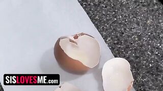 Curvy step sis Dana Wolf bounces her ass on the kitchen table in POV style