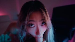 Hot Asian teen Raya Steele massages cock and gives a deepthroat blowjob in this steamy scene