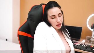 A guy masturbates in front of his stepmom, who gets so horny she fucks him hard