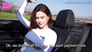 Public sex in the car with a cute, petite slut who pays with her tight holes