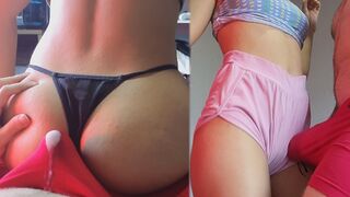 Couples lapdance and assjob with cum through underwear
