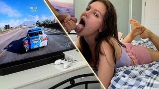 Girl was playing Xbox and her boyfriend fucked her mouth roughly