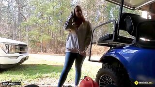 The mechanic was lucky to meet a busty blonde in need of help