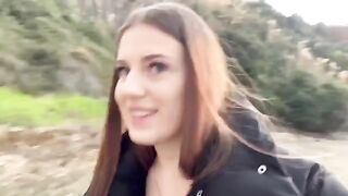 A cute girl was fucking with a guy on the beach and she blew him