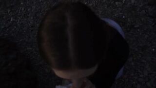 A cute girl was fucking with a guy on the beach and she blew him