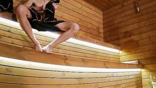I show my cock to three strangers in the sauna, it's exciting!