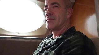 A couple has sex on the plane and the man comes inside the woman’s pussy