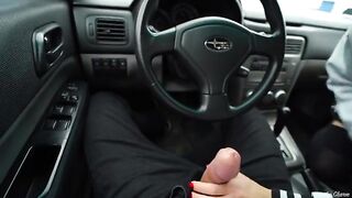 A blonde babe met her fan and gave him a blowjob right in the car!