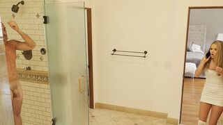 Athena sneaks into the shower with her stepdad in spyfam scene