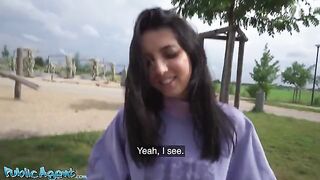 College student with sexy slender body gets fucked outdoors for money by stranger