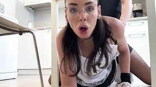 A cheeky maid got a bit too playful while cleaning